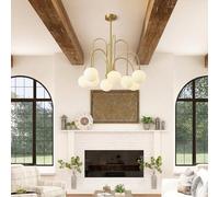 RuiRfh Lustre Médiéval Doré Intérieur Suspension Sphère en Verre Abat-Jour Moderne Spoutnik Lampe Suspendue 8 Lumières Luminaire Décoratif Créatif pour Restaurant Cuisine Île Chambre Bar Hôtel (Size