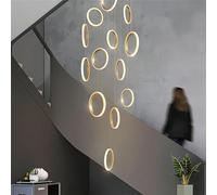 RuiRfh Lustre Moderne Grand escalier Pendentif éclairage 15 lumières LED créatif Anneau en Aluminium doré lumière d'escalier Villa Hall dimmable intégré Haut Plafond Lampe Suspendue avec télécommande