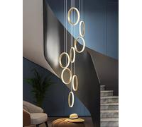 RuiRfh Lustre moderne LED villa escalier grande Suspension Luminaire dorée dimmable haut plafond lampe suspendue avec télécommande adaptée au foyer de l'hôtel salon en aluminium 15 anneaux d'éclairage