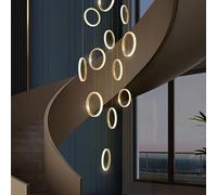 RuiRfh Lustre moderne LED villa escalier grande Suspension Luminaire dorée dimmable haut plafond lampe suspendue avec télécommande adaptée au foyer de l'hôtel salon en aluminium 15 anneaux d'éclairage
