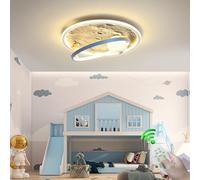 RuiRfh Plafonnier LED moderne créatif dimmable chambre d'enfant verre lune abat-jour astronaute design Lampe de Plafond avec télécommande lampe chambre garçon et fille salle à manger salon éclairage e