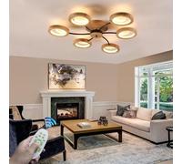 RuiRfh Plafonnier LED rétro anneau en bois Lampe de Plafond métal milieu du siècle salon grand éclairage dimmable avec télécommande adapté pour chambre bureau cuisine chambre d'enfant couloir balcon l