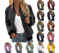 RUIRUILICO Veste Femme Mi Saison Décontracté 2025 Automne Bomber Classique Manche Longue Veste de Sport Ample Léger Blouson Couleur Unie