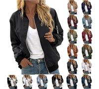 RUIRUILICO Veste Femme Mi Saison Grande Taille Décontracté Classique Bomber Zippé Manche Longue Veste de Sports Outwear Ample Léger 2024 Automne Hiver Blouson