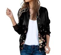 RUIRUILICO Veste Femme Mi Saison Imprimé Floral Décontracté Chic Bomber Automne Hiver Zippé Manche Longue Sports Outwear Ample Léger Blouson