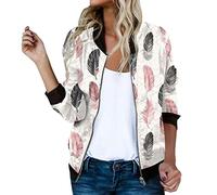 RUIRUILICO Veste Femme Mi Saison Imprimé Floral Décontracté Chic Bomber Automne Hiver Zippé Manche Longue Sports Outwear Ample Léger Blouson