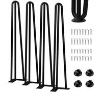 RUIRUIMI71 Lot de 4 pieds de meubles en épingle à cheveux en acier massif robuste avec 3 tiges de 2 tailles de vis et 4 protections de sol pour table de chevet, armoire, banc, table basse, bureau, etc
