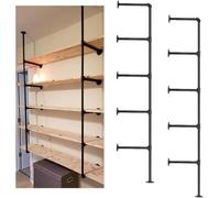 RUIRUIMING Bibliothèque murale industrielle à 5 étagères en tuyau de fer, noir (2 pièces x 5 étagères, 172,7 cm H, 25,4 cm D, matériel uniquement)