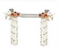 RUIRUIMING Épingle à cheveux chinoise moderne pour mariage | Épingles à cheveux chinoises rouges et dorées | Accessoire de cheveux chinois | Pince à cheveux chinoise | Accessoires de cheveux pour robe