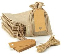 RUIRUIMING Lot de 10 sacs cadeaux en toile de jute de 7,6 x 10,9 cm avec cordon de serrage pour bijoux de fête de mariage