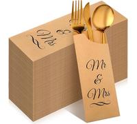 RUIRUIMING Lot de 200 sacs à couverts en papier kraft avec inscription « Mr & Mrs » - Pour mariage, fiançailles, dîner, fête