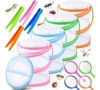 RUIRUIMING Lot de 4 mini cages à papillons pour enfants, avec loupe et pince à épiler, kit de capture de papillons, filet à insectes, clôture à papillons, boîte d'élevage pop-up