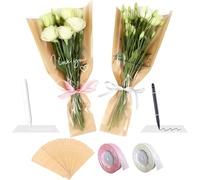 RUIRUIMING Lot de 50 feuilles de papier d'emballage floral, papier kraft avec fenêtre transparente et deux couleurs de ruban, pour emballage cadeau et arrangements floraux.
