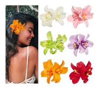 RUIRUIMING Lot de 6 pinces à cheveux en forme de fleurs artificielles style bohème hawaïen pour vacances à la mer, 8,9 cm (fleurs jumelles)