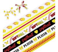 RUIRUIMING Lot de 6 rubans en satin de calibre 18, 9,5 mm de large, noir, blanc et jaune, convient pour les décorations de fête d'équipe sportive, l'emballage cadeau pour les joueurs de softball, les