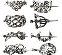 RUIRUIMING Lot de 8 pinces à cheveux style viking, nœud celtique, style rétro argenté vintage, accessoires minimalistes pour femmes et filles