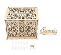 RUIRUIY Boîte à cartes de mariage avec serrure vintage en bois, boîte à enveloppe creuse avec clé de verrouillage, décorations de réception de mariage