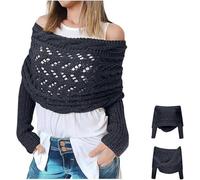 RUISHH Écharpe Tricotée Femme avec Manches Pull Multifonction Torsadée Élégante Écharpe Chale Cachemire Imitation Chaud Automne Hiver Foulard Navy