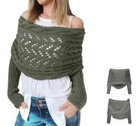 RUISHH Écharpe Tricotée Femme avec Manches Pull Multifonction Torsadée Élégante Écharpe Chale Cachemire Imitation Chaud Automne Hiver Foulard Vert