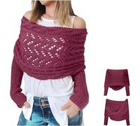 RUISHH Écharpe Tricotée Femme avec Manches Pull Multifonction Torsadée Élégante Écharpe Chale Cachemire Imitation Chaud Automne Hiver Foulard Rouge rosé