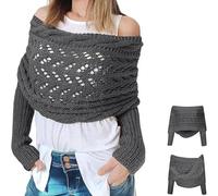 RUISHH Écharpe Tricotée Femme avec Manches Pull Multifonction Torsadée Élégante Écharpe Chale Cachemire Imitation Chaud Automne Hiver Foulard Gris foncé