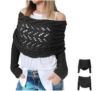 RUISHH Écharpe Tricotée Femme avec Manches Pull Multifonction Torsadée Élégante Écharpe Chale Cachemire Imitation Chaud Automne Hiver Foulard Noir