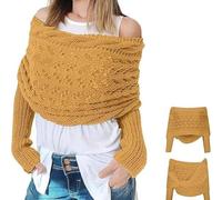 RUISHH Écharpe Tricotée Femme avec Manches Pull Multifonction Torsadée Élégante Écharpe Chale Cachemire Imitation Chaud Automne Hiver Foulard Jaune