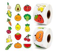 RUISPEED 1000 pièces d'autocollants de fruits pour enfants, 1,5 pouce, 16 motifs adorables, rouleaux de stickers étanches avec pomme banane fraise pastèque idéaux pour les fêtes d'anniversaire et la