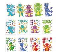 RUISPEED 24 feuilles d'autocollants dragon à faire soi-même - Autocollants Make-a-Face pour enfants à partir de 3 ans, idéal pour décoration d'anniversaire, kit DIY & cadeaux de fête dragon
