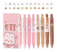 RUISPEED 8er Set Kawaii Mini Stifte Hasen & Bären - Einziehbare Kugelschreiber mit Wechselbildern, Schwarze Tinte, Pocket Size, Idéal pour l'école, le bureau, la décoration de cartables ou des