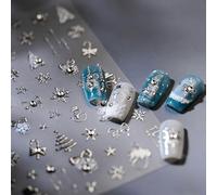 RUISPEED Autocollants d'ongles de Noël en argent gravés - Stickers autocollants en strass 5D avec motifs de sapin de Noël & flocons de neige, accessoires de design d'ongles pour manucure DIY