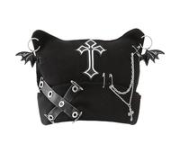 Ruispeed Goth Cat Beanie Goth Hat Accessoire Punk Cat Ear Beanie Hat pour femmes Y2k Grunge Gothic Beanies Bonnet Tricoté Streetwear Noir