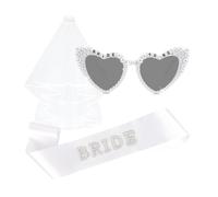 Ruispeed JGA Accessoires Frauen Set - BRIDE TO BE Lunettes avec cœur, voile de mariée & écharpe pour mariage, enterrement de vie de jeune fille, fête de célibataire & décoration