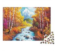 Ruisseau de la Forêt Automne Couleur Vive Puzzle 1000 pièces pour Adultes Rivière Bouleaux Montagnes Premium Épais Robuste Haute Qualité Défiant Difficile Relaxation Antistress 70x50cm/1000pcs