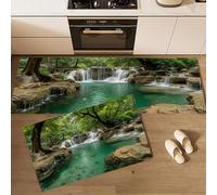 Ruisseau De La Vallée Tapis de Cuisine, 2 Pièces Antidérapants et Lavables Tapis de Sol Forêt Tropicale Humide Tapis de Passage pour Couloir, Chambre à Coucher, Evier, 40x60cm+40x120cm Vert Émeraude