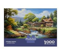 Ruisseau ruralCasse-tête 1000 Pièces avec Clic Parfait, Puzzle d'art Village forêténigme De Compétence Logique pour Une Activité Zen, Puzzle Cadeau d'anniversaire 38x26cm/1000pcs