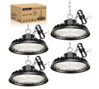 RUISUN 4 Pack UFO 150W LED High Bay Projecteur Garage Light 22500LM Éclairage pour Atelier 4000K 120°Éclairage IP65 Lampe Industrielle Dimmable 90W/120W/150W Usines Entrepôts de Construction Stades