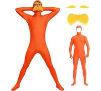 RUITOTP Deguisement Lorax, 3pc Combinaison intégrale unisexe pour homme et femme - Costume d'Halloween - Costume - Costume Lorax ouvert- avce barbe+sourcil - Combinaison seconde peau Carnaval