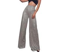RUITOTP Pantalon à paillettes larges pour femme - Taille haute - Style palazzo brillant - Contrôle du ventre - Pantalon évasé à paillettes pour fête, festival, club, sortie