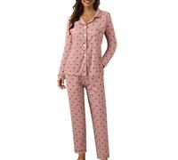 RUITOTP Pyjama Femmes d'hiver élégant Coton léger Long Chemise avec Boutons et Pantalons Longs Ensemble de Nuit Douce Confortable à Manches Longues Pajamas Maison Automne Ouvert Devant Pyjama Deux