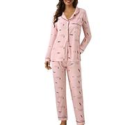 RUITOTP Pyjama Femmes d'hiver élégant Coton léger Long Chemise avec Boutons et Pantalons Longs Ensemble de Nuit Douce Confortable à Manches Longues Pajamas Maison Automne Ouvert Devant Pyjama Deux