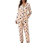 RUITOTP Pyjama Femmes d'hiver élégant Coton léger Long Chemise avec Boutons et Pantalons Longs Ensemble de Nuit Douce Confortable à Manches Longues Pajamas Maison Automne Ouvert Devant Pyjama Deux