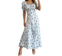 RUITOTP Robe ete Femme Manches Courtes col en U Robe de Plage Imprimée Manches Bouffantes Robe Taille Empire Décontractée