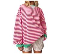 RUITOTP Sweat Femme Striped Color Oversize Sweatshirts Y2K Rayée Pull Col Rond Sweat-Shirt Marinière Manches Longue Pullover Top Vintage Casual Hiver Chaud Streetwear