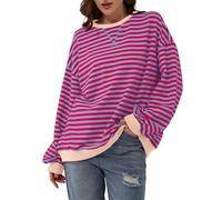 RUITOTP Sweat Femme Striped Color Oversize Sweatshirts Y2K Rayée Pull Col Rond Sweat-Shirt Marinière Manches Longue Pullover Top Vintage Casual Hiver Chaud Streetwear