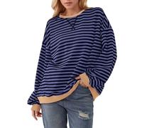 RUITOTP Sweat Femme Striped Color Oversize Sweatshirts Y2K Rayée Pull Col Rond Sweat-Shirt Marinière Manches Longue Pullover Top Vintage Casual Hiver Chaud Streetwear