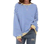 RUITOTP Sweat Femme Striped Color Oversize Sweatshirts Y2K Rayée Pull Col Rond Sweat-Shirt Marinière Manches Longue Pullover Top Vintage Casual Hiver Chaud Streetwear