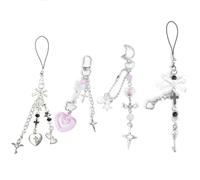 Ruittos Lot de 1 à 4 breloques esthétiques pour téléphone portable Y2K - Fraise papillon étoile - Accessoires pour sac de téléphone, porte-clés, Airpods et appareils photo, 15cm, Acrylique, Pas de