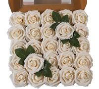 Ruiuzi Lot de 25 Roses artificielles réalistes avec Tige pour Bouquets de Mariage, centres de Table, fête de Mariage, décoration de Maison (Champagne, 25pcs)