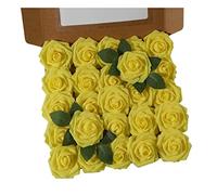 Ruiuzi Lot de 25 Roses artificielles réalistes avec Tige pour Bouquets de Mariage, centres de Table, fête de Mariage, décoration de Maison (Jaune, 25pcs)